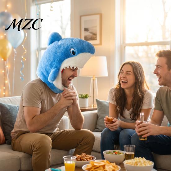 Versatile Plush Headgear for Carnival Shark Hat Mask Adults/Kids, Funny Headgear, Skin-friendly Cap Family Costume Halloween Theme Parties Photo Prop