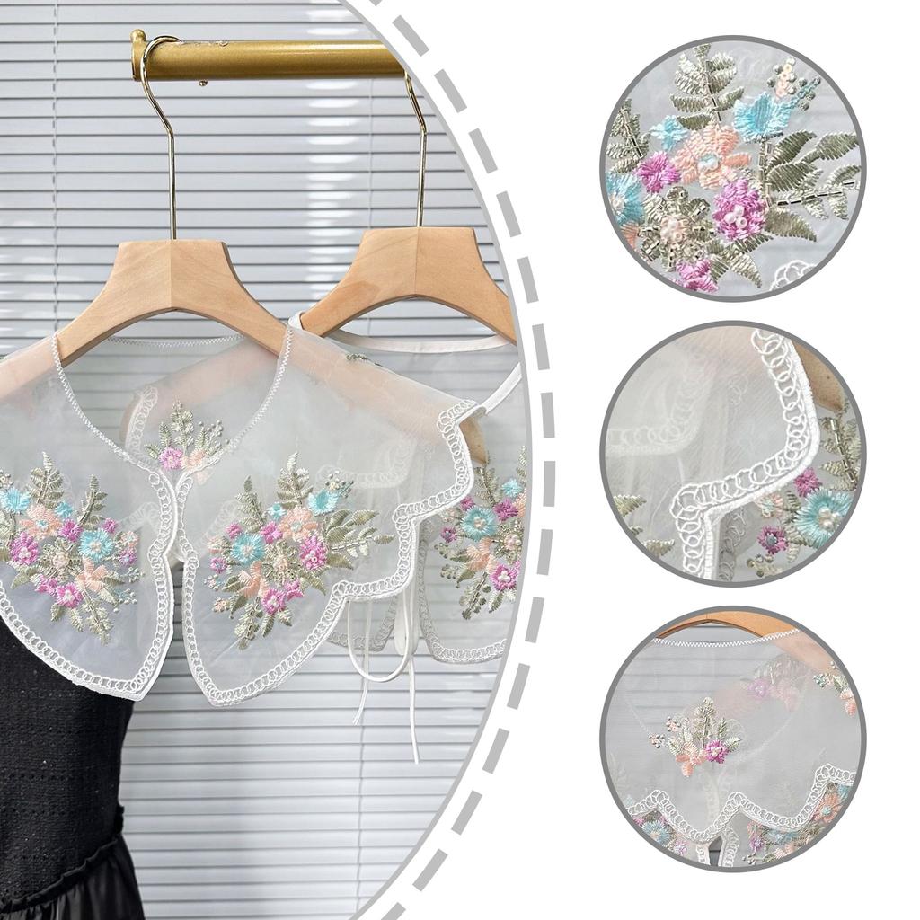 Elegant Organza Colorful Floral Embroidered Beaded Faux Collar for Fashionable Women Detachable Collar Shawl Capelet