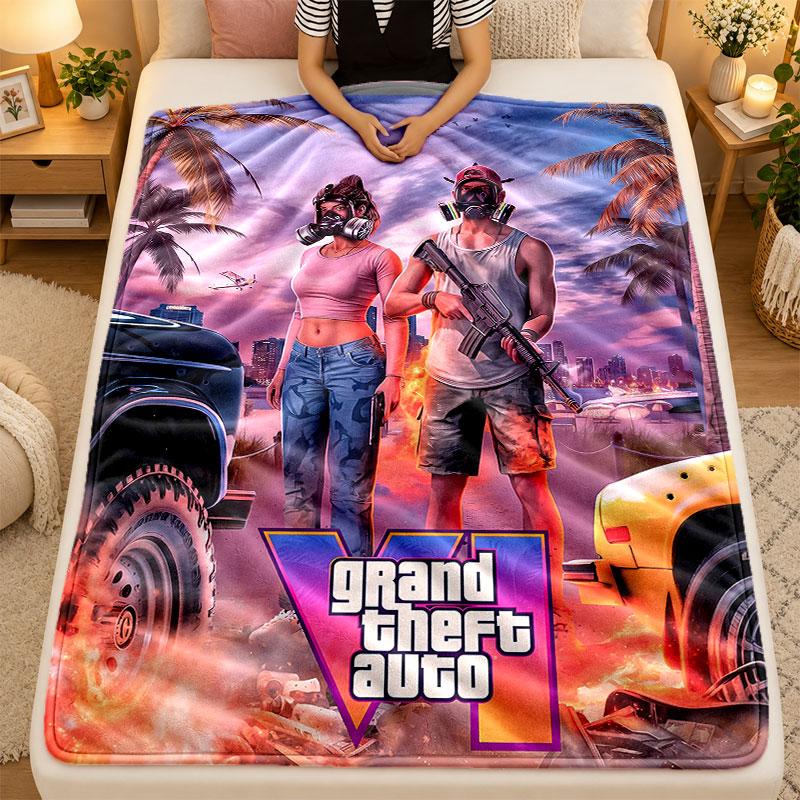 Flannel BlanketGrand Theft Auto Warm Soft Throw Blanket for Indoor Sofa Bed Living Room Use