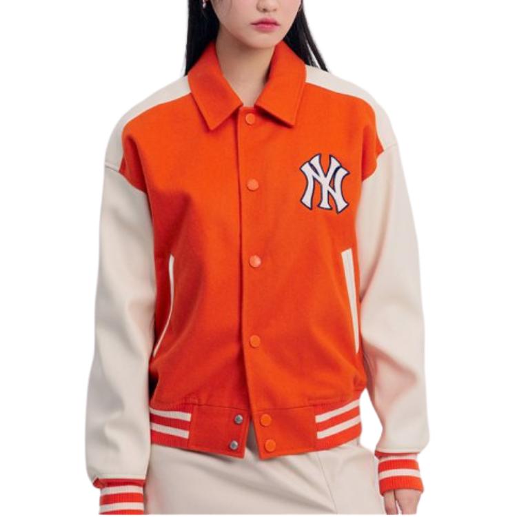 MLB Весна/Лето 24 Нью-Йорк Янкис Американский Винтаж Колледжный Стиль Color Block Кардиган-Куртка на Пуговицах Унисекс Куртка Оранжевый 3AJPV0341-50ORD