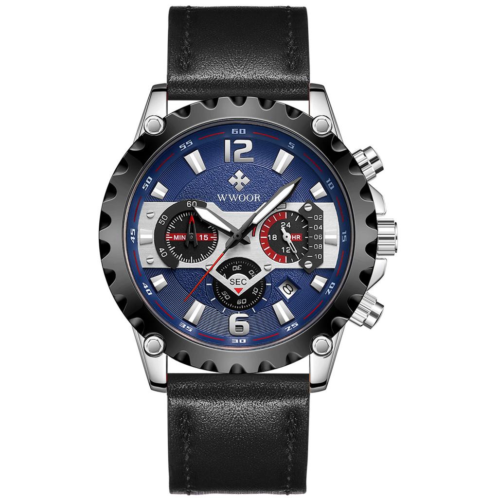 WWOOR Мужские часы с кожаным ремешком, повседневные деловые мужские часы, водонепроницаемые модные кварцевые мужские часы