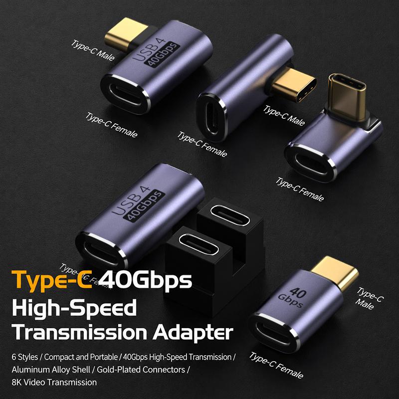 USB C 4.0 40 Гбит/с Адаптер 90 градусов 100 Вт Быстрая зарядка Type C на Type C Конвертер для Автомобильного Телефона Ноутбука