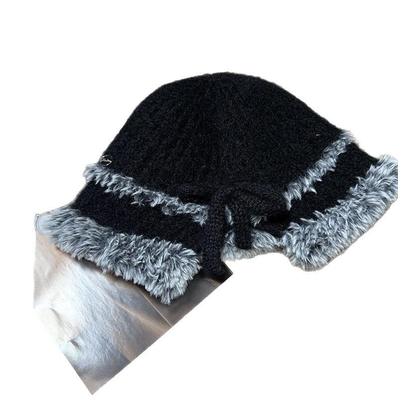 Korean Style Striped Knit Bucket Hat Women Winter Warm Color Matching Fashionable Travel Hat