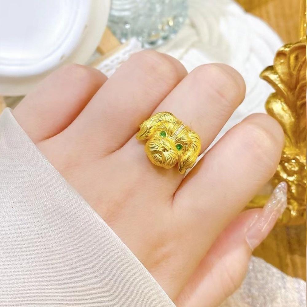 Metal Rhinestone Dog Rings Open Mouth Design Fashion Jewelry Cute Cat Ring Work