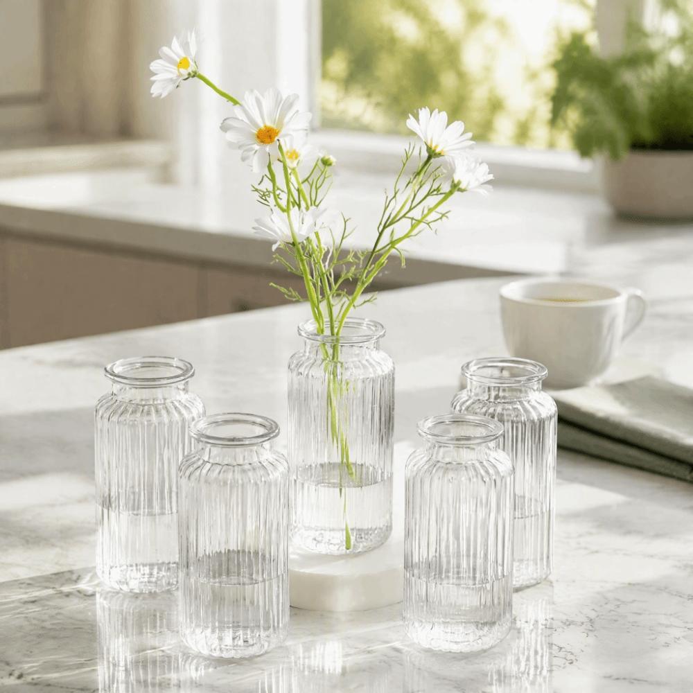 Ribbed Design Flower Vase Unbreakable Plastic Flower Arrangement Cylinder Vases Home Decoration