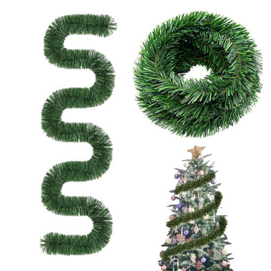 Christmas Green Garland 18FT Xmas Greenery Tinsel Stems Non-Lit Soft Twist Garland for Tree Stair Railing Front Door Mantle Fireplace Holiday Decor