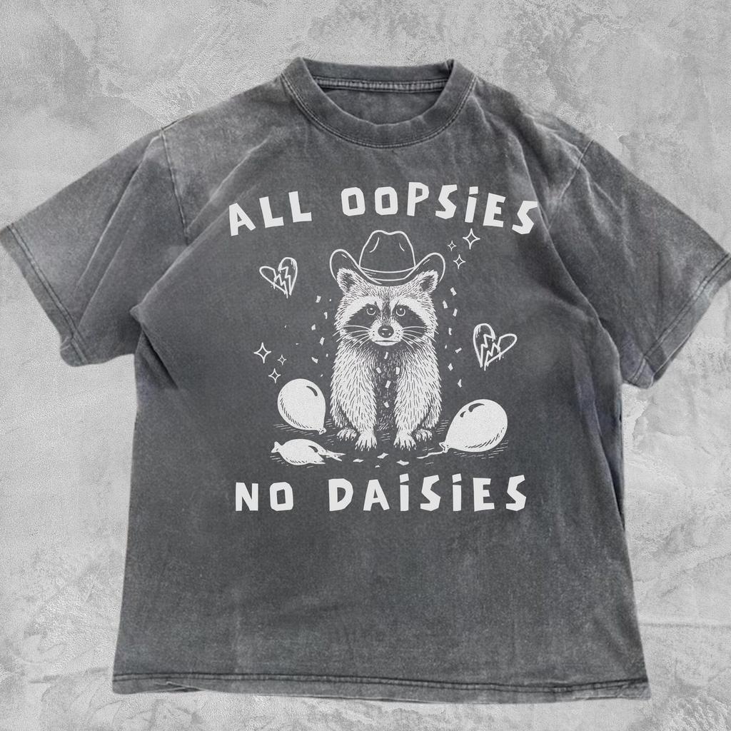 All Oopsies No Daisies Comfort Colors Tee,Funny Cowboy Raccoon Tee,Cringy Shirts,Retro Mental Health Meme Graphic Tee,Gen Z Shirt,Stupid Tee