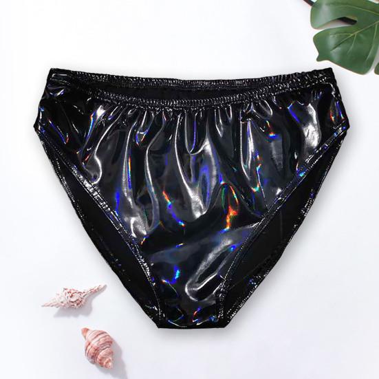 Женские трусики с глянцевой поверхностью, дышащие, однотонные, треугольной формы, эластичная талия