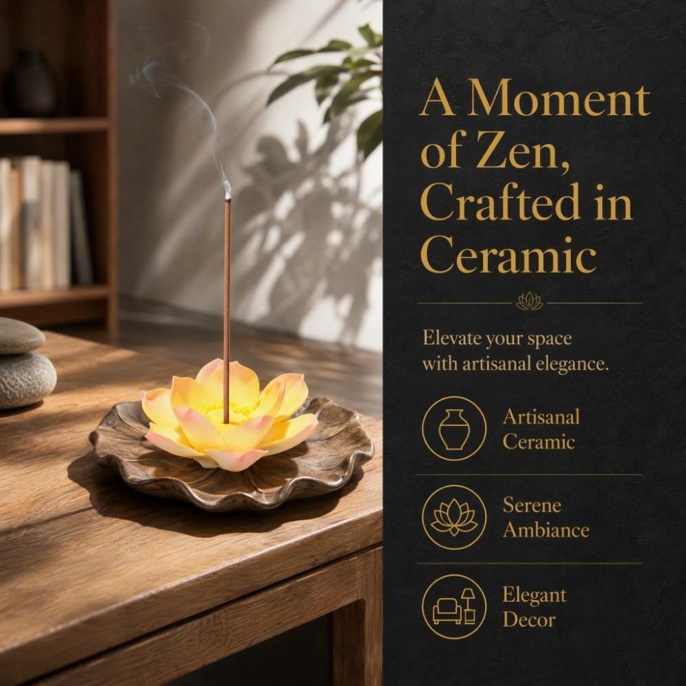 Ceramics Lotus Incense Burner Sleep Aid Lotus Incense Stick Lotus Censer Holder Aromatherapy