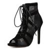 Women High Top Dance Shoes Black Ballroom Boots Sandals Girl Fashion Party Mesh Cutout High Heel Summer Sandalias 36-42
