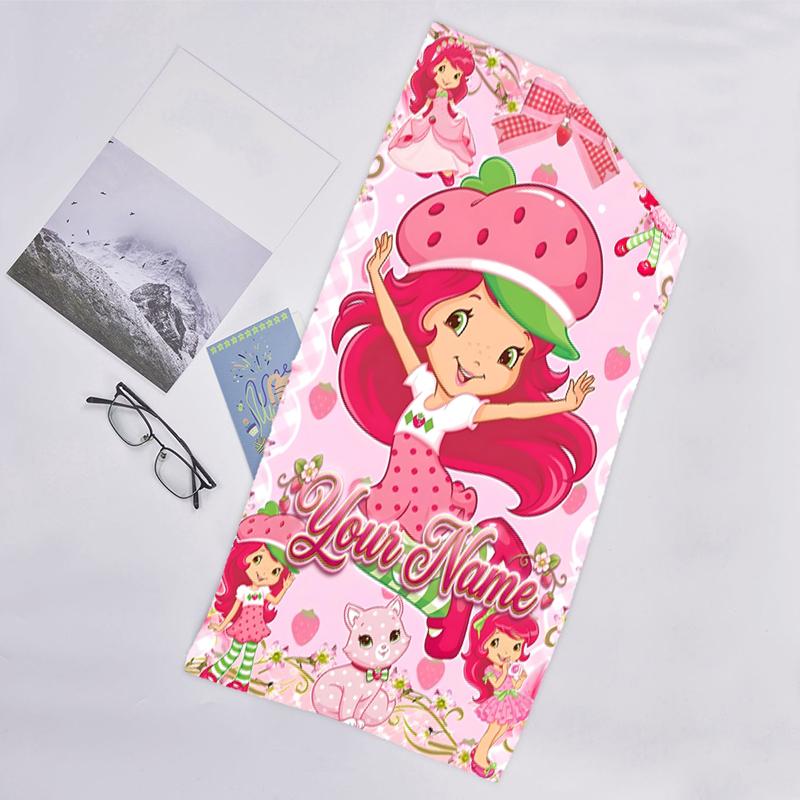 1pc Princess Strawberry Beach Towel with Custom Name, Beach and Seaside Swimming Pool Equipment, Fashion Pattern, Rectangular, Travel Essential