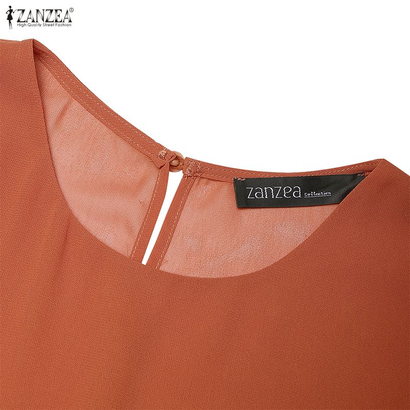 ZANZEA Женская повседневная блузка-накидка с круглым вырезом, однотонная, прозрачная, с рукавами 3/4, свободного кроя
