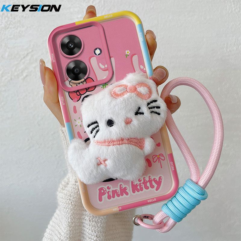 KEYSION Милый 3D мультяшный плюшевый чехол для Realme Note 60 с ремешком, силиконовый противоударный чехол для телефона OPPO Realme Note 60