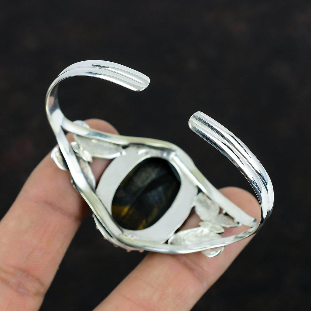 Pietersite Cuff Bracelet Gemstone Butterfly Bangle Handmade Jewelry 925 Sterling Silver Cuff Bracelet Adjustable Bangle 18K Gold Plated Cuff