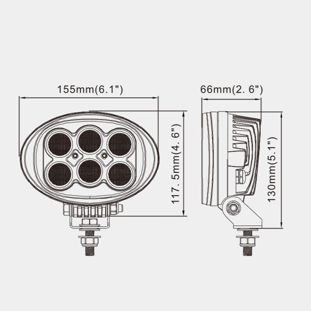 Lightronic Narrow Angle LED 155mm Fog 6000K White IP68 Compatible with for and 4-Piece Searchlight, 60W, Diameter, Light, Light, 6000LM, Waterproof,