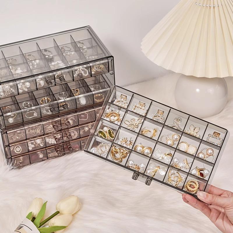 Шкатулка для хранения украшений из 72 ячеек, прозрачная многослойная вместительная для колец, сережек-гвоздиков, ожерелья, браслета, ящик.
