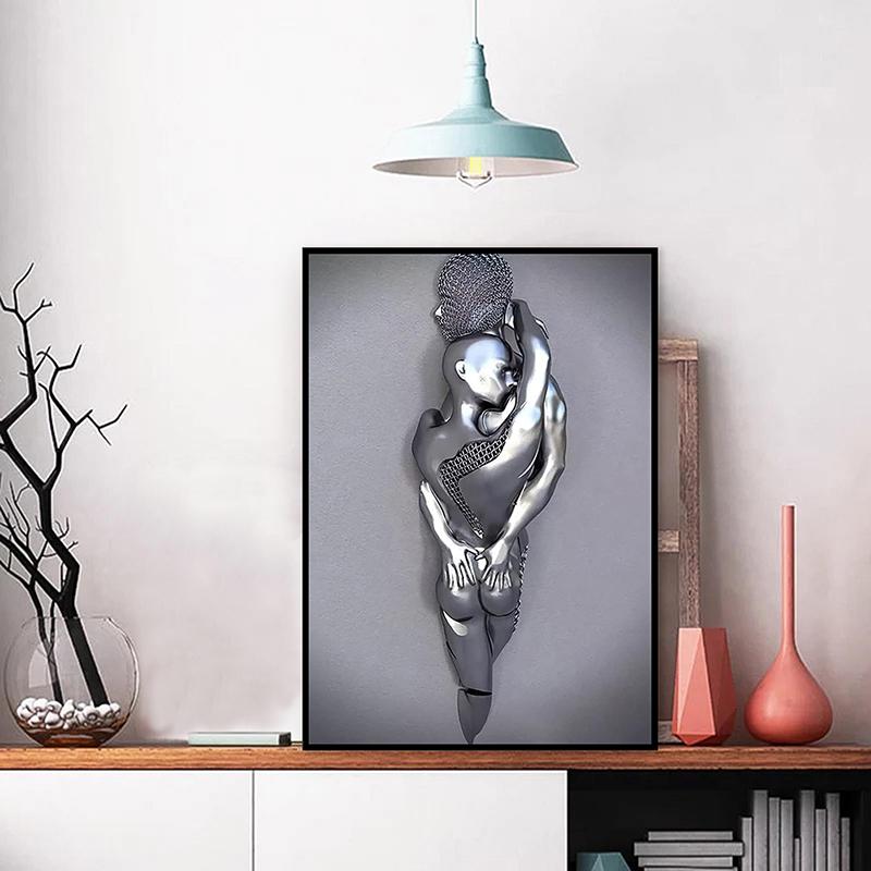 3D абстрактный металлический человек, декоративная картина, постер, скандинавские принты, холст, картина, настенная картина для гостиной, дома