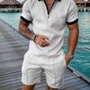 Summer Mens Outfit 2-Piece Set Short Sleeve POLO Shirts and Shorts Set T-Shirt