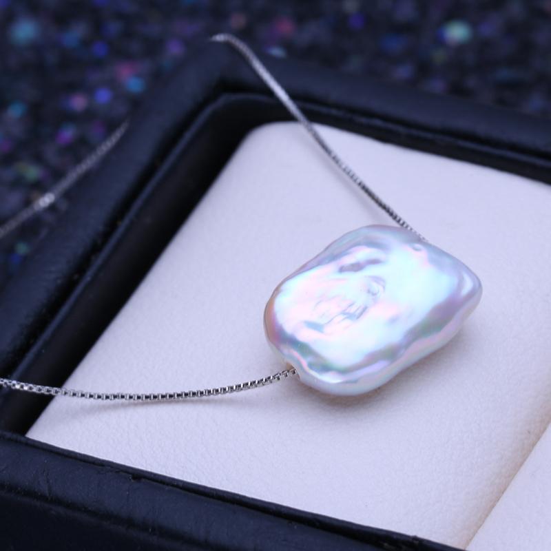 LSOOYH Натуральный пресноводный большой жемчуг в стиле барокко, классический кулон серебряного цвета, ожерелья для женщин и девочек, подарок на день рождения