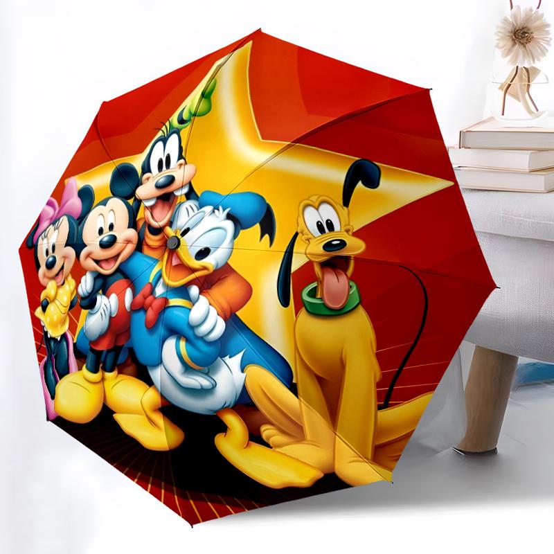 1pc Sturdy 8-Bone Auto Umbrella, Disney Characters Pastel Floral Group Umbrella, Digital Printed, Foldable Umbrella for On-the-Go Outdoor Use