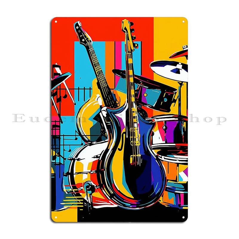 Drum Set Neon Metal Plaque Poster Wall Decor Designer Garage Wall Cave Club Tin Sign Poster