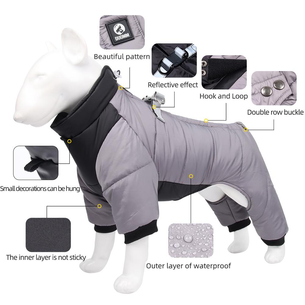 Winter Pet Dog Clothes Waterproof Dog Coat With D Ring Warm Pet Clothing for Medium Dogs Puppy Jacket Dog Coat Four Leg