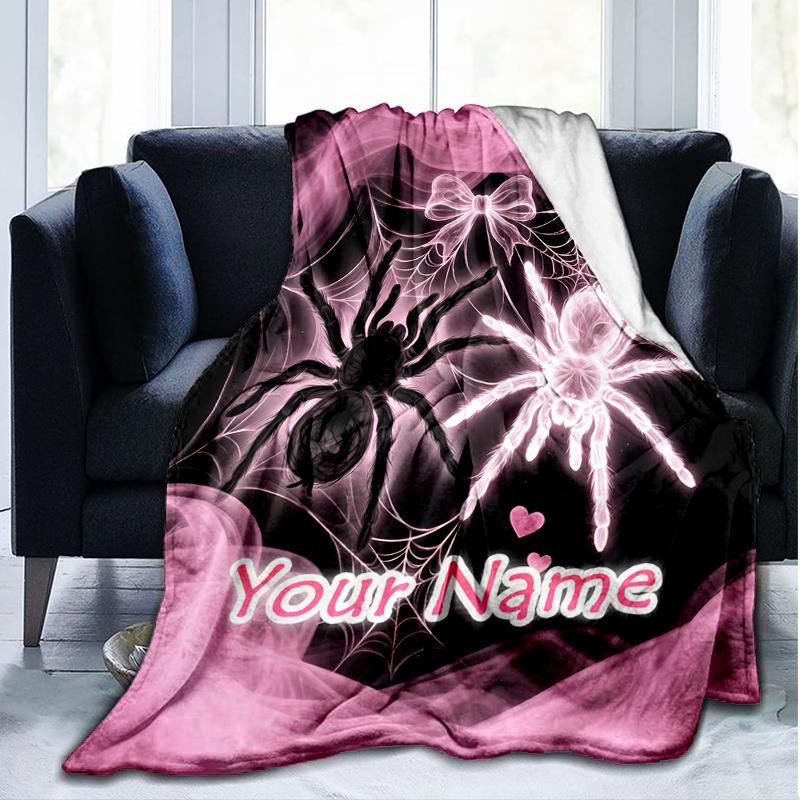 1PC Custom Name Spider Web Dreams flannel blanket versatile,all-season throw suitable for the living room,bedroom,camping,travel,and gift