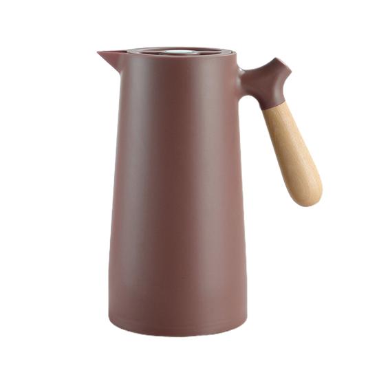 1L Home Glass Liner Thermal Flask Coffee Handle Solid Wood Insulation Kettle