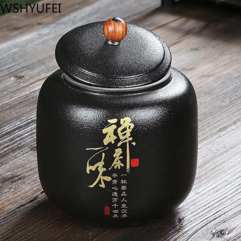 WSHYUFEI черная керамическая чайная банка, китайская фарфоровая керамическая банка, портативная герметичная банка для хранения, чайные коробки, резервуар для хранения конфет, специй