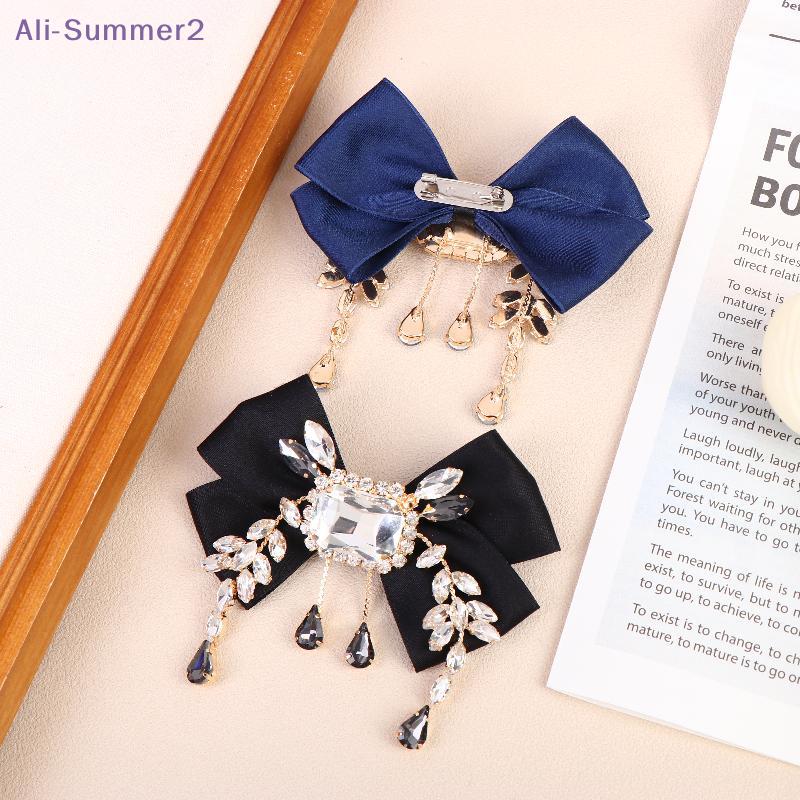 {Summer2} New Fabric Bowknot Brooches Rhinestone Tassel Bow Tie Female Shirt Collar Pin Vintage Corsage For Women Accessories