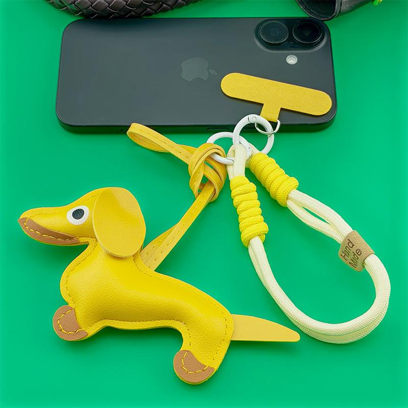 Dachshund Bag Pendant Premium Cartoon Dachshund Mobile Phone Chain Rope Leather Puppy Ins Bag Pendant Miu