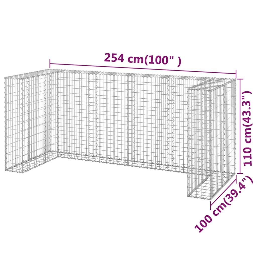 Gabion Wall for Trash Bins Galvanized Steel 254 x 100 x 110 cm