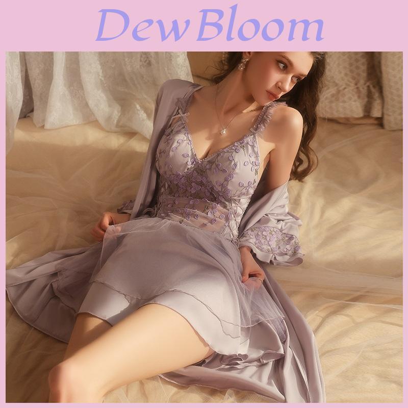 Satin Nightwear For Women With Deep V Neck And Floral Embroidery Design For Lounge And Sleep