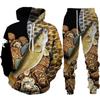 Mens Animal Bass Carp Fishing 3D Print Fashion Fisher Tracksuit Unisex Hoodie Jogging Pants 2Pcs Set Outdoor Clothing Size S-6XL