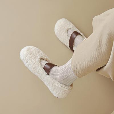 Новинка, пушистые туфли на плоской подошве для женской зимней одежды, одним словом с обувью Doudou, бархатные теплые одинарные туфли