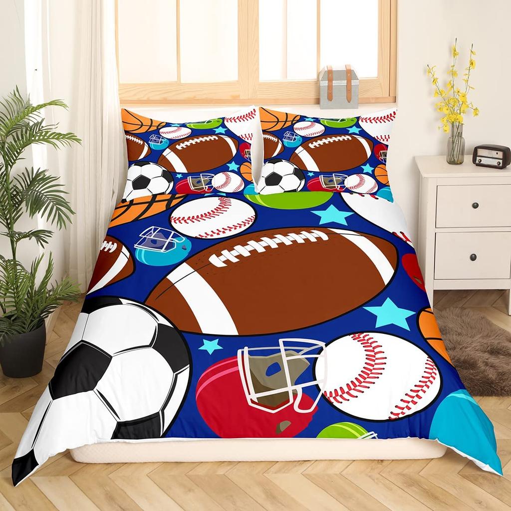 3D Sports Baseball Duvet Cover Set Teen Boys Men Decor Bedding Sets with Pillowcases Sport Baseball Themed Comforter Cover Set