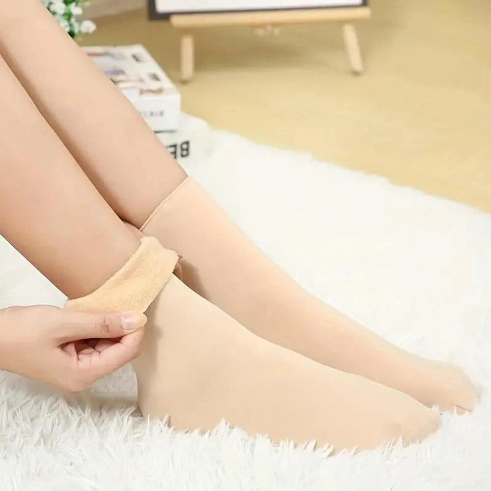 1 пара женских зимних толстых утепленных коротких кашемировых носков, нейлоновые зимние бархатные сапоги, однотонные высококачественные женские носки-тапочки