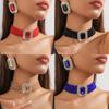 Luxury Multi-Layer Crystal Glass Geometric Rectangle Choker Necklace and Earrings Set