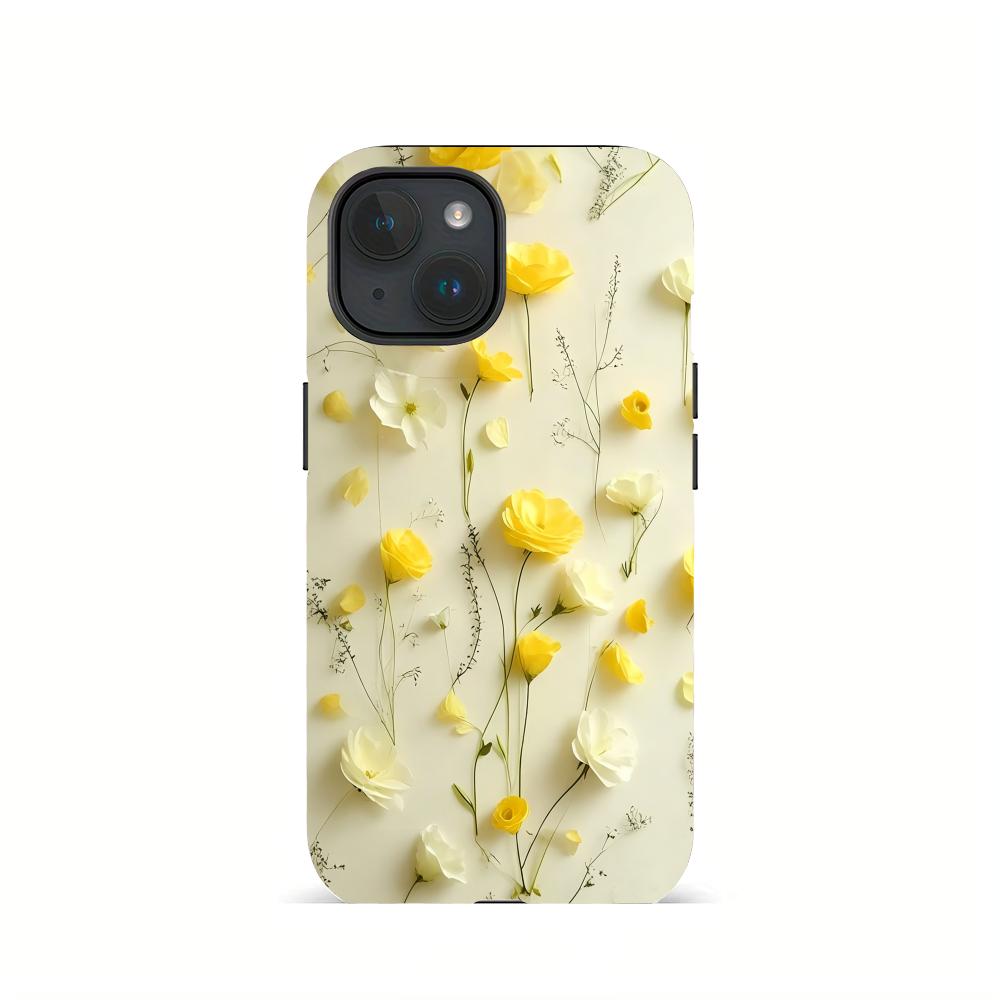 Желтый цветочный узор 2-в-1 чехол для телефона подходит для iPhone 17 16 15 14 13 12 11 Pro/Max/Plus ударопрочная и устойчивая к падениям задняя крышка