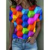Vibrant 3D Color Cube Print Crew Neck T-Shirt - Comfortable Casual Short Sleeve Top for Spring & Summer, Breathable, Soft, Lightweight Women's Clothin