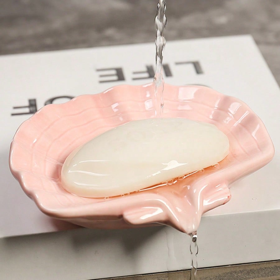 1 PC Ceramic Cartoon Duck Soap Dish Shell Shaped Soap Holder Soap Dish Suitable for Tray Bathroom Accessories Shower Bathtub