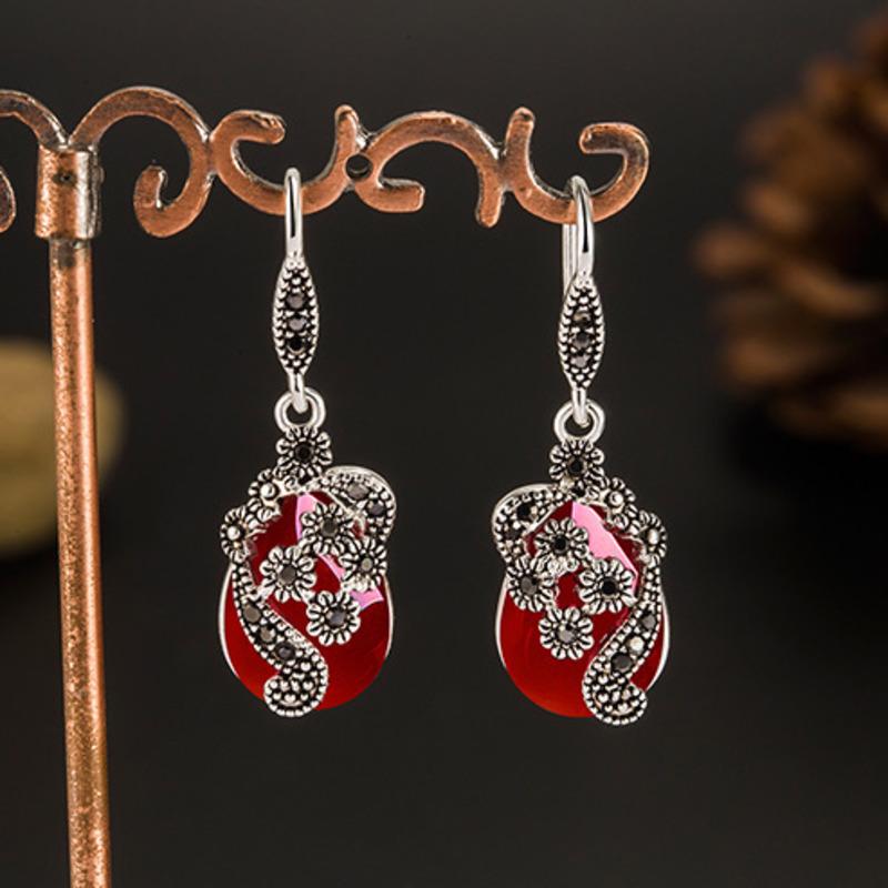 BELLA BOX Винтажные серьги с красными рубиновыми драгоценными камнями для очаровательных женских серебряных сережек-капель для женщин, подарок для свадебной вечеринки