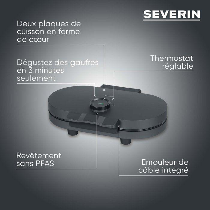 Gaufrier duo - SEVERIN - WA2118 - 1200 W - Formes de coeur - Revetement céramique anti-adhésif - Noir