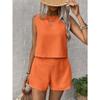 Ladies Solid Colour Sleeveless Vest Shorts Casual Fashion Two Piece Set
