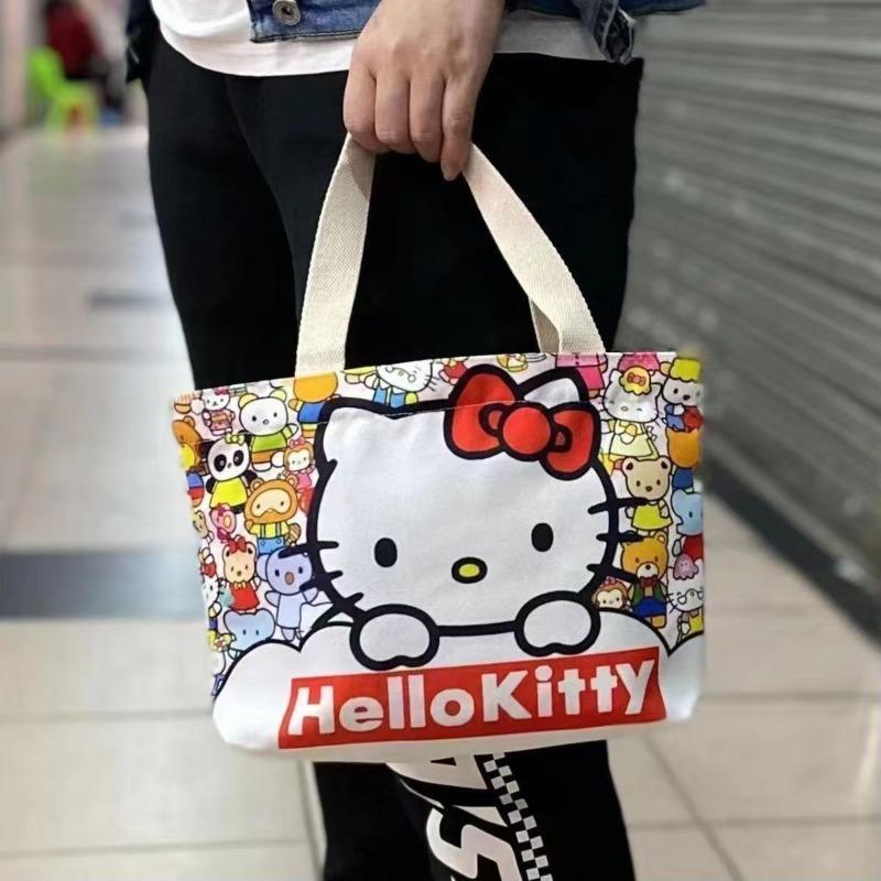 Новая сумка-тоут Hello Kitty для покупок, большая вместимость, с рисунком, на плечо, студенческая, холщовая сумка, сумка через плечо с принтом кошки, Кавайная сумка-тоут, ручная сумка