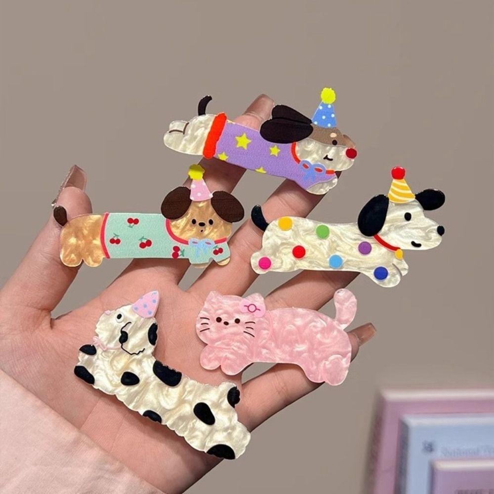 5Pcs Multicolor Puppy Hairpin Acrylic Duckbilled Clip New Cat Hair Clip Headwear