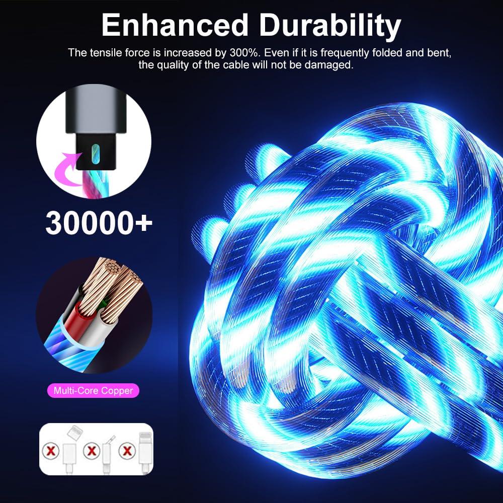 3-в-1 многофункциональный кабель для зарядки с цветной светодиодной подсветкой USB на Type-C/Micro USB/Lightning многофункциональный кабель для зарядки USB шнур для быстрой зарядки для телефонов iPhone и Samsung