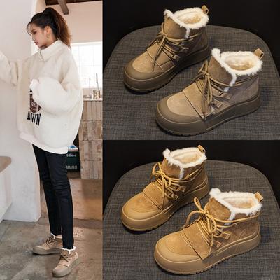 Женские ботильоны с толстой плюшевой подкладкой, зимние ботинки из натуральной кожи на платформе, повседневная зимняя обувь