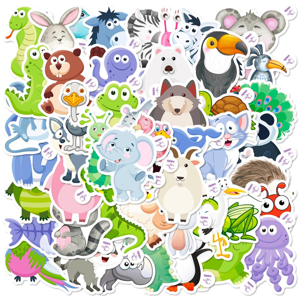 100 Children's Cute Little Animals Graffiti Stickers Easy To Tear with Small Handle Cartoon DIY Baby Stickers