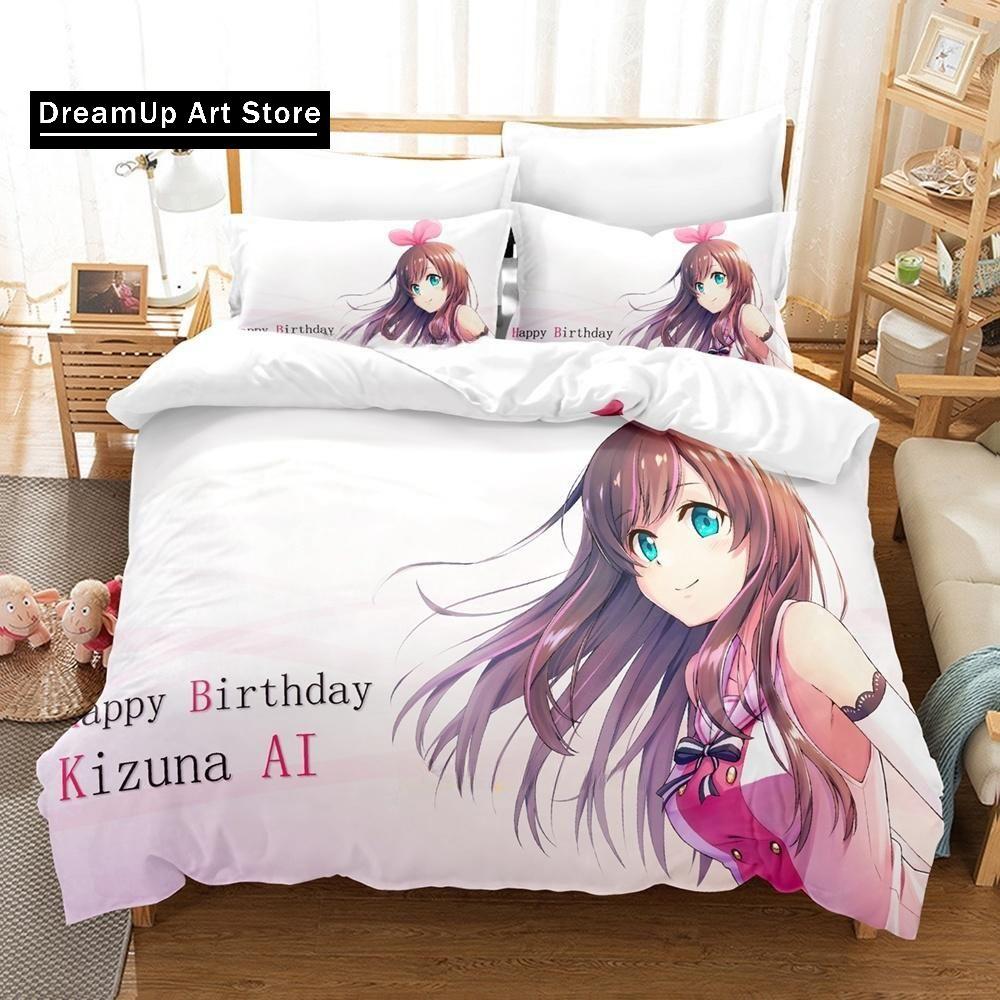 3D-печать аниме Kawaii Girls Kizuna AI Постельное белье Single Twin Full Queen King Size Bed Set Adult Kid Bedroom Duvet cover Sets